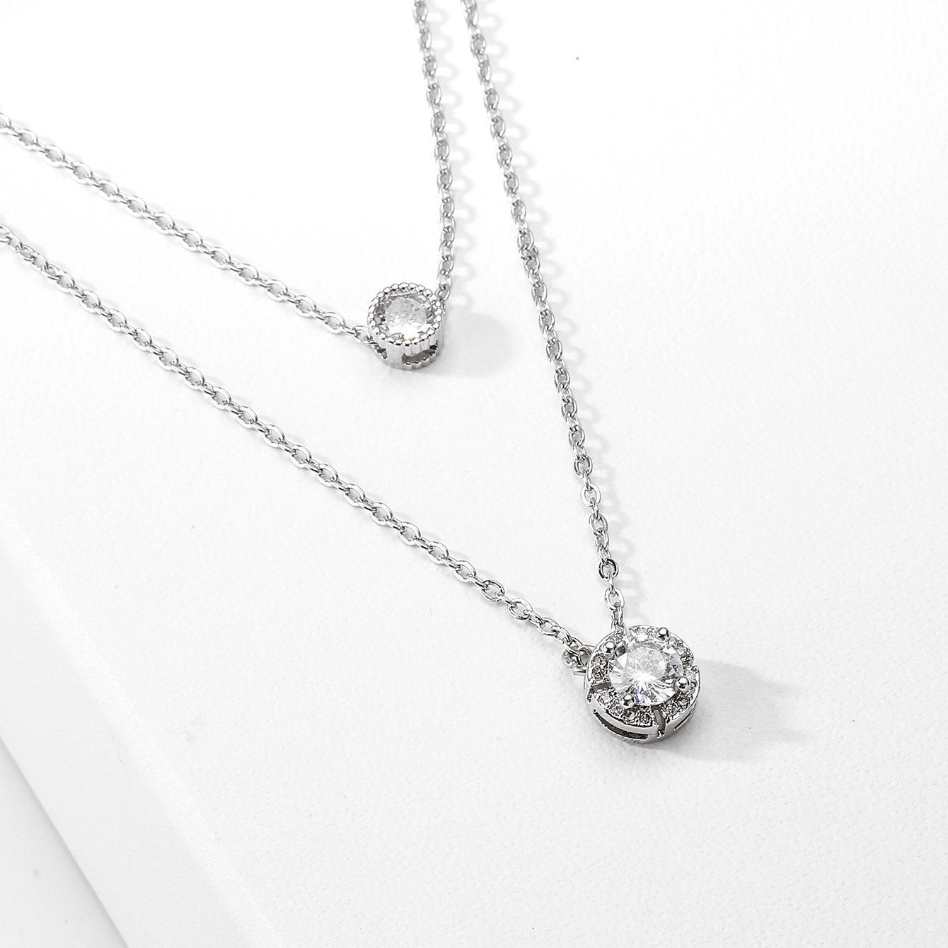 Double-Layer Collarbone Necklace with 3D Zircon Pendant
