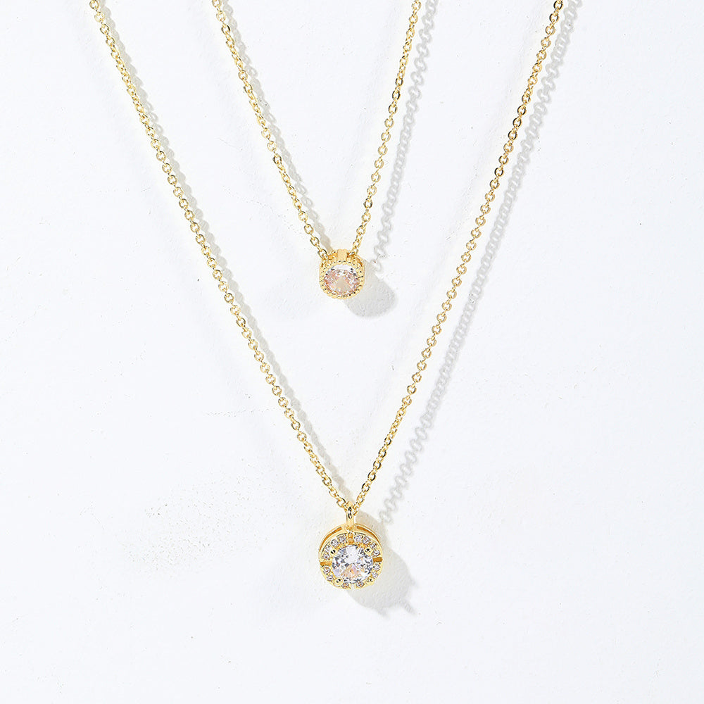 Double-Layer Collarbone Necklace with 3D Zircon Pendant