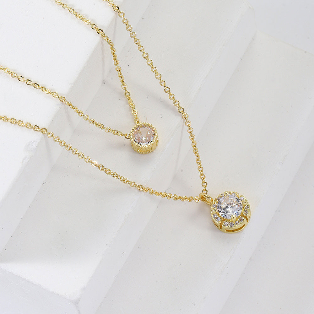 Double-Layer Collarbone Necklace with 3D Zircon Pendant